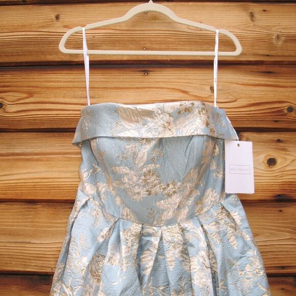 MAC DUGGAL 20726 Blue Strapless Brocade Midi Dress with Pockets - Picture 9 of 16